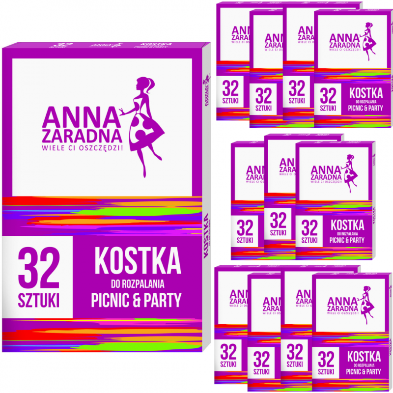 Podpałka w kostce Anna Zaradna do grilla, pieców i kominków (32 sztuki) x 12 opakowań