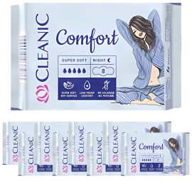 Podpaski Cleanic Comfort na noc (8 sztuk) x 9 opakowań