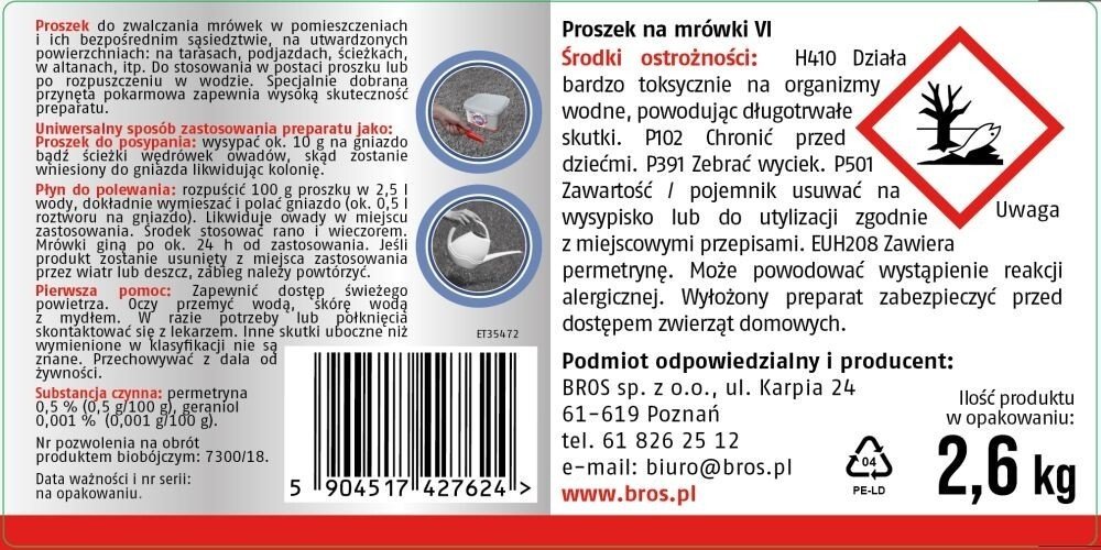 Proszek na mrówki Bros 2,6 kg