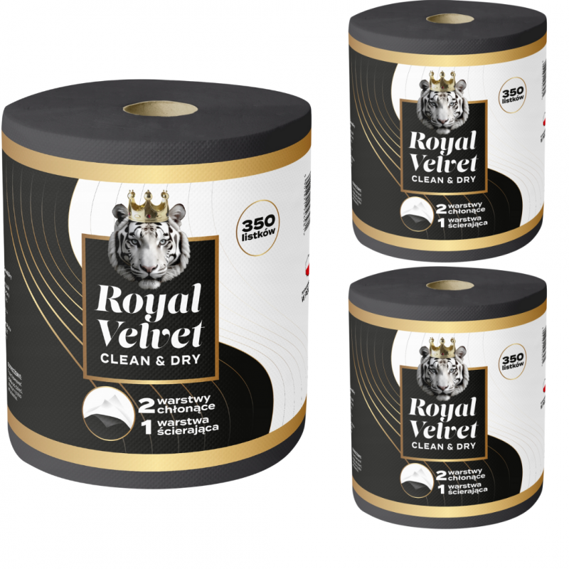 Ręcznik papierowy Royal Velvet Czarny 3 warstwy (350 listków) x 3 sztuki