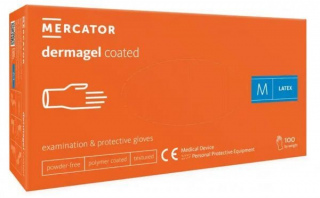 Rękawice diagnostyczne i ochronne, lateksowe, bezpudrowe, kremowe Mercator dermagel coated rozmiar M (100 sztuk)