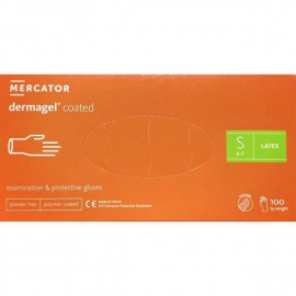 Rękawice diagnostyczne i ochronne, lateksowe, bezpudrowe, kremowe Mercator dermagel coated rozmiar S (100 sztuk)