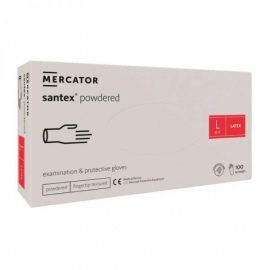 Rękawice diagnostyczne i ochronne, lateksowe, pudrowane, kremowe Mercator Santex powdered rozmiar L (100 sztuk)