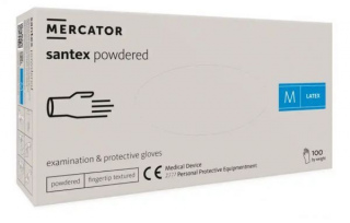 Rękawice diagnostyczne i ochronne, lateksowe, pudrowane, kremowe Mercator Santex powdered rozmiar M (100 sztuk)