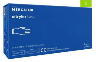 Rękawice diagnostyczne i ochronne, nitrylowe, bezpudrowe Mercator nitrylex basic ciemnoniebieskie rozmiar S (100 sztuk)