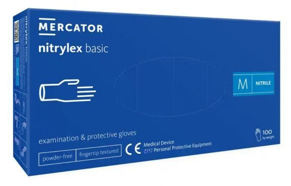 Rękawice diagnostyczne i ochronne, nitrylowe, bezpudrowe Mercator nitrylex basic ciemnoniebieskie rozmiar M (100 sztuk)