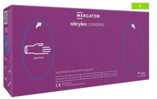 Rękawice diagnostyczne i ochronne, nitrylowe, bezpudrowe Mercator nitrylex complete fioletowe rozmiar S (100 sztuk)