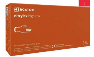 Rękawice diagnostyczne i ochronne, nitrylowe, bezpudrowe Mercator nitrylex high risk pomarańczowe rozmiar L (100 sztuk)