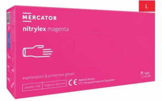 Rękawice diagnostyczne i ochronne, nitrylowe, bezpudrowe Mercator nitrylex magenta rozmiar L (100 sztuk)
