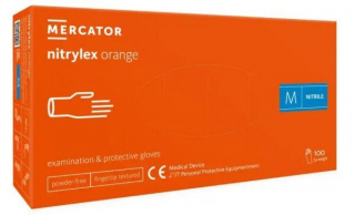 Rękawice diagnostyczne i ochronne, nitrylowe, bezpudrowe Mercator nitrylex pomarańczowe rozmiar M (100 sztuk)