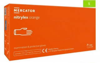 Rękawice diagnostyczne i ochronne, nitrylowe, bezpudrowe Mercator nitrylex pomarańczowe rozmiar S (100 sztuk)