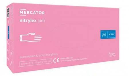 Rękawice diagnostyczne i ochronne, nitrylowe, bezpudrowe Mercator nitrylex różowe rozmiar M (100 sztuk)