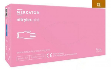 Rękawice diagnostyczne i ochronne, nitrylowe, bezpudrowe Mercator nitrylex różowe rozmiar XL (100 sztuk)