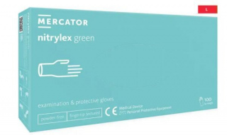 Rękawice diagnostyczne i ochronne, nitrylowe, bezpudrowe Mercator nitrylex zielone rozmiar L (100 sztuk)