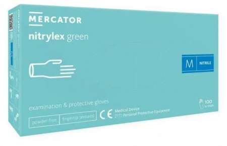 Rękawice diagnostyczne i ochronne, nitrylowe, bezpudrowe Mercator nitrylex zielone rozmiar M (100 sztuk)