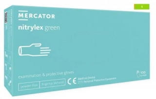 Rękawice diagnostyczne i ochronne, nitrylowe, bezpudrowe Mercator nitrylex zielone rozmiar S (100 sztuk)