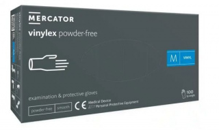 Rękawice diagnostyczne i ochronne, winylowe, bezpudrowe Mercator vinylex powder free transparentne rozmiar M (100 sztuk)