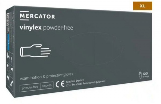 Rękawice diagnostyczne i ochronne, winylowe, bezpudrowe Mercator vinylex powder free transparentne rozmiar XL (100 sztuk)