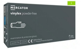 Rękawice diagnostyczne i ochronne, winylowe, bezpudrowe Mercator vinylex powder free transparentne rozmiar S (100 sztuk)