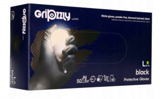 Rękawice nitrylowe bezpudrowe diamentowa tekstura Gripzzly czarne rozmiar L (50 sztuk)