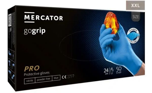 Rękawice nitrylowe, bezpudrowe Mercator gogrip niebieskie rozmiar XXL (50 sztuk)