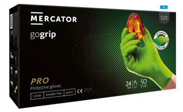 Rękawice nitrylowe, bezpudrowe Mercator gogrip zielone rozmiar M (50 sztuk)