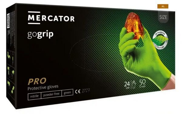 Rękawice nitrylowe, bezpudrowe Mercator gogrip zielone rozmiar XL (50 sztuk)