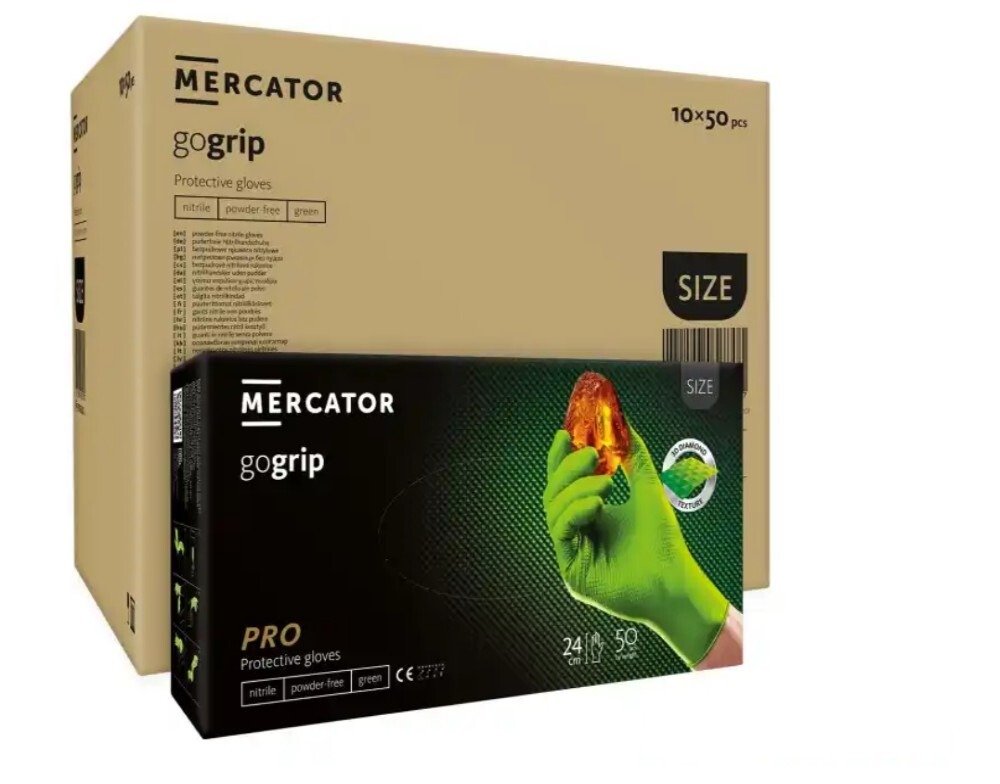 Rękawice nitrylowe, bezpudrowe Mercator gogrip zielone rozmiar XXL (50 sztuk)