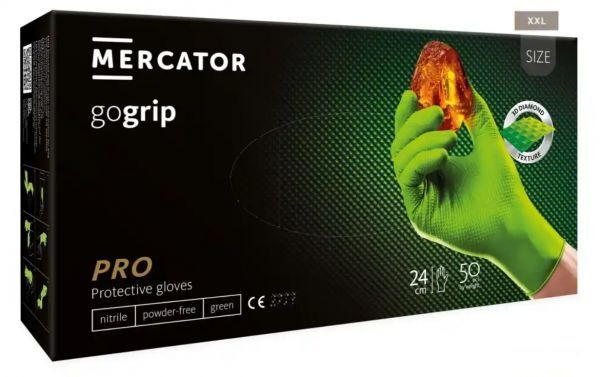 Rękawice nitrylowe, bezpudrowe Mercator gogrip zielone rozmiar XXL (50 sztuk)