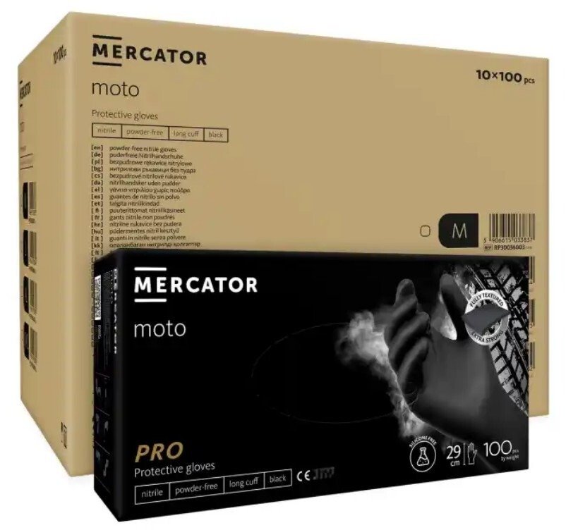 Rękawice nitrylowe, bezpudrowe Mercator moto czarne rozmiar L (100 sztuk)