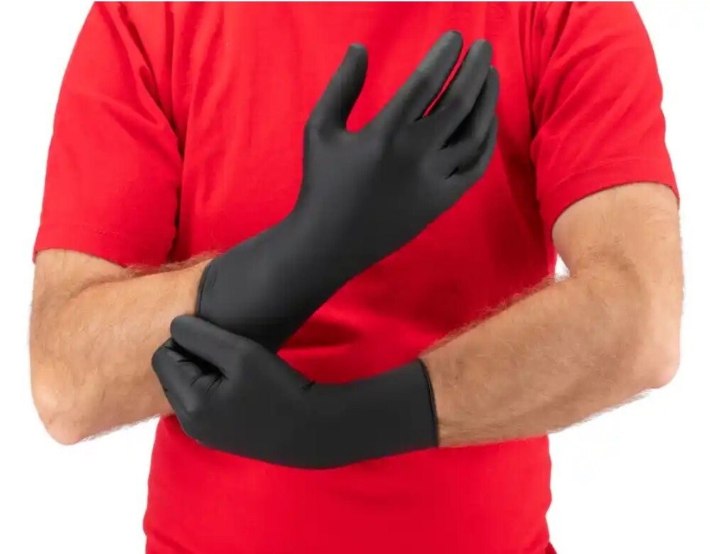 Rękawice nitrylowe, bezpudrowe Mercator moto czarne rozmiar L (100 sztuk)