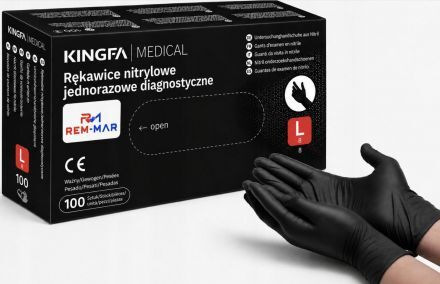 Rękawice rękawiczki nitrylowe czarne KINGFA rozmiar L (100 sztuk)