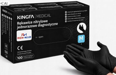 Rękawice rękawiczki nitrylowe czarne KINGFA rozmiar M (100 sztuk)