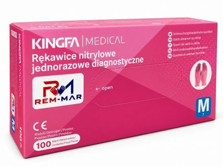 Rękawice rękawiczki nitrylowe różowe KINGFA rozmiar M (100 sztuk)
