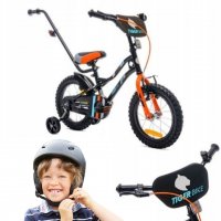 Rowerek dziecięcy 14" Tiger Bike z pchaczem czarno-pomarańczowo-turkusowy Sun Baby J03.020.1.1