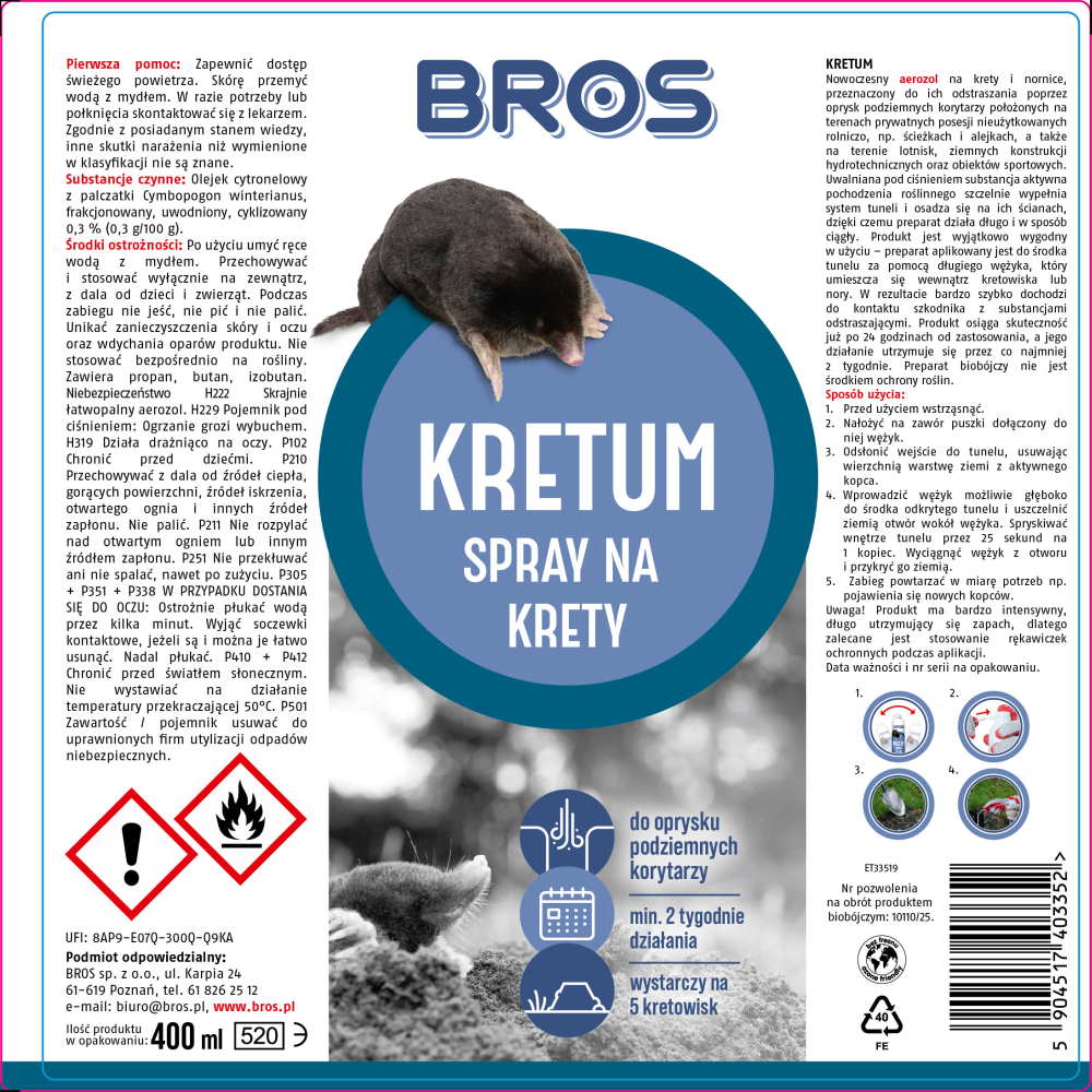 Spray na krety Kretum Bros 400 ml