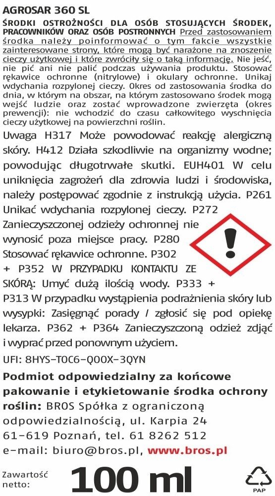 Środek chwastobójczy Agrosar 360 sl Bros 100 ml