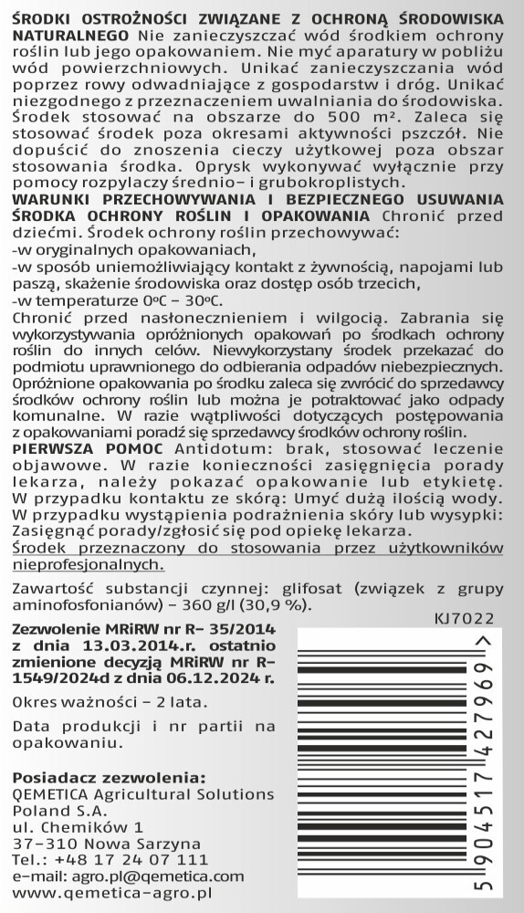 Środek chwastobójczy Agrosar 360 sl Bros 100 ml