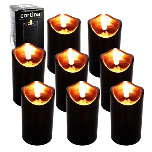 Świeca LED na baterie czarna 9,5 cm Cortina x 8 sztuk