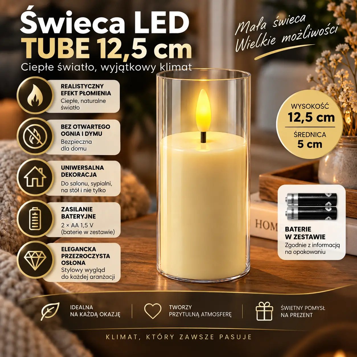 Świeca LED Tube 12,5 cm
