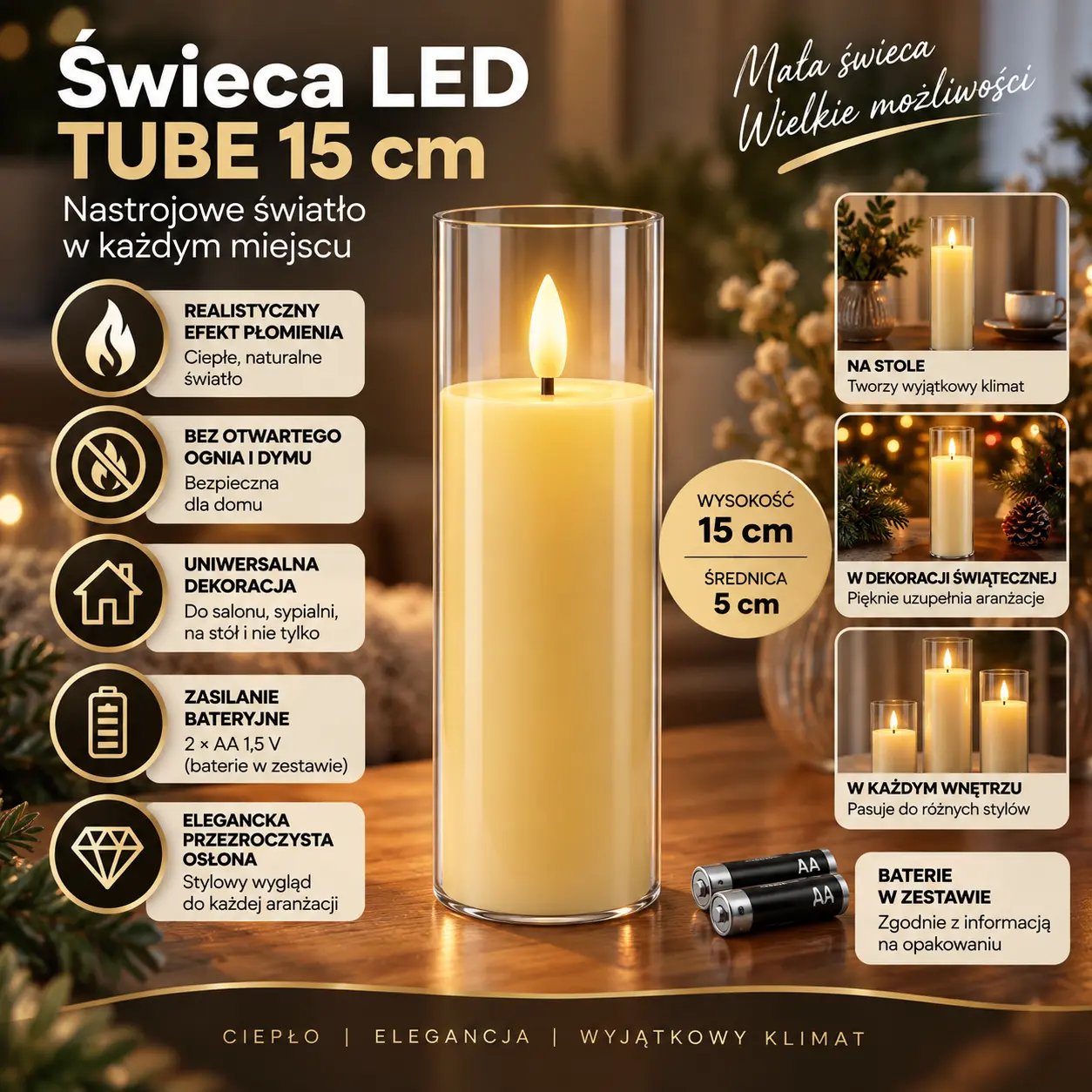 Świeca LED Tube 15 cm