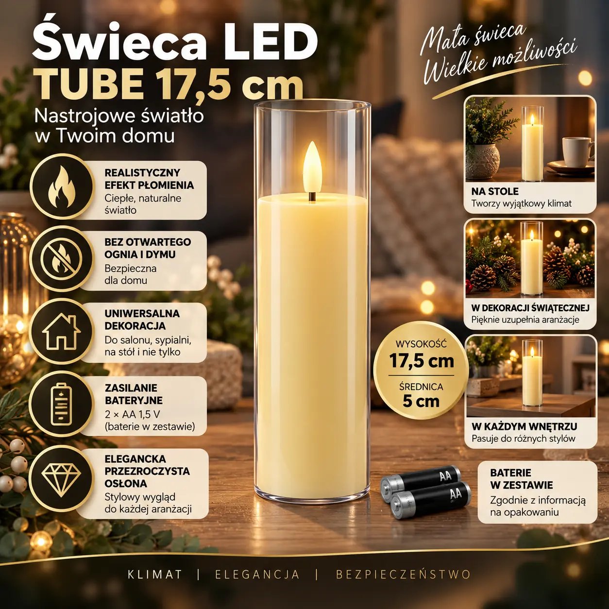 Świeca LED Tube 17,5 cm