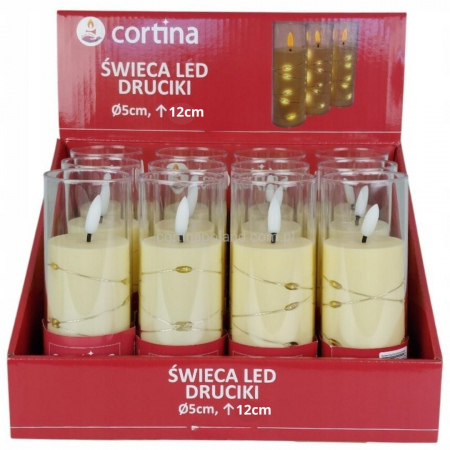 Świeca LED w tubie z drucikami 12,5 cm x 12 sztuk