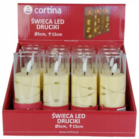 Świeca LED w tubie z drucikami 15 cm x 12 sztuk