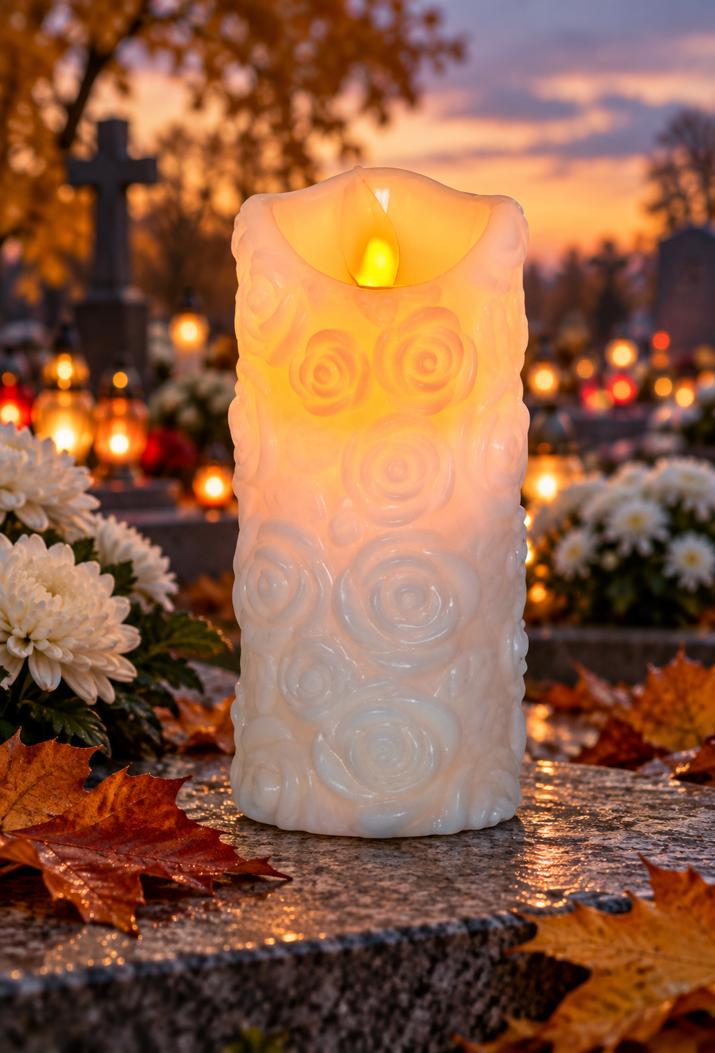 Świeca z różą LED z efektem płomienia biała z bateriami 12,5 cm Cortina x 12 szt