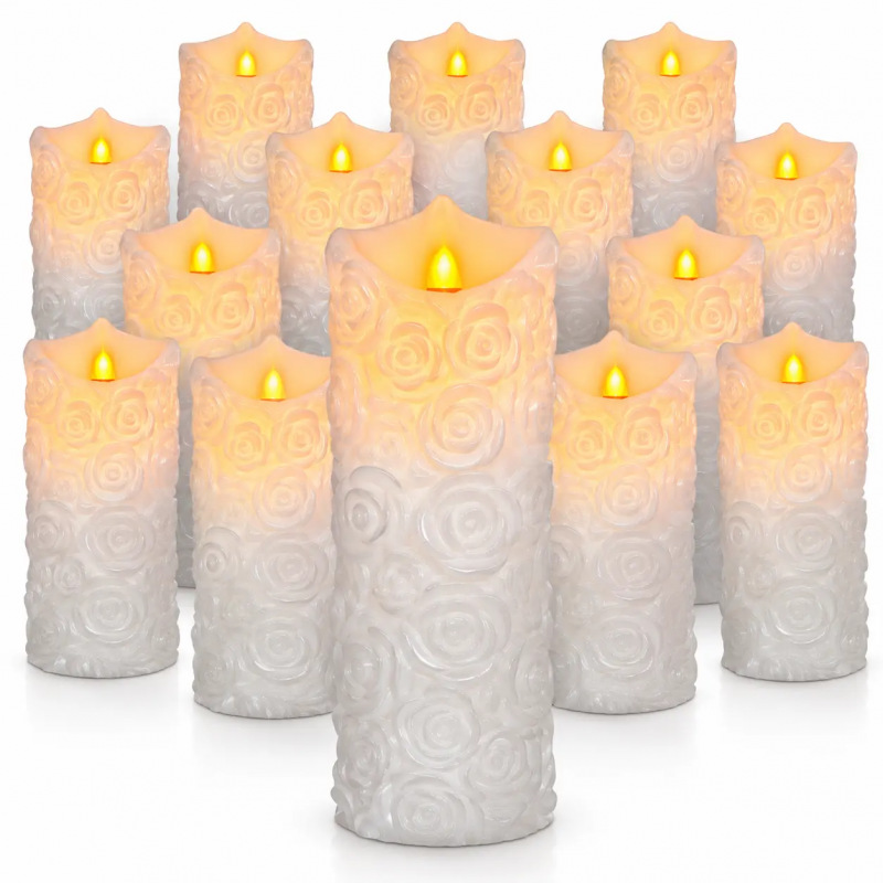 Świeca z różą LED z efektem płomienia biała z bateriami 12,5 cm Cortina x 12 szt