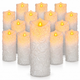 Świeca z różą LED z efektem płomienia biała z bateriami 12,5 cm Cortina x 12 szt