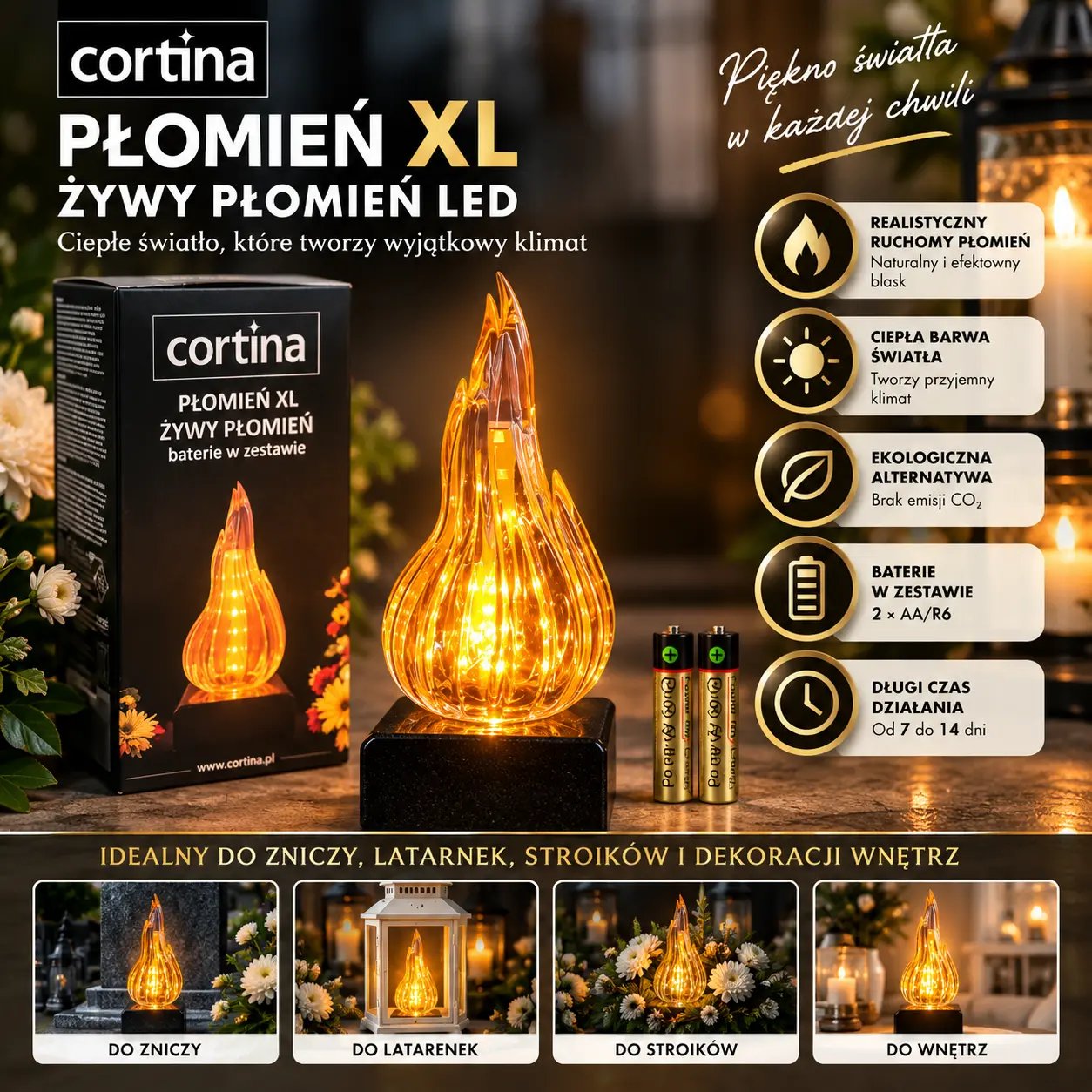 Świeczka LED żywy płomień XL na baterie 15,5 cm Cortina