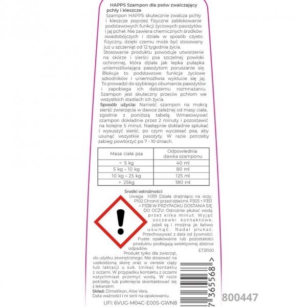 Szampon dla psów zwalczający pchły i kleszcze Happs 250 ml x 3 sztuki