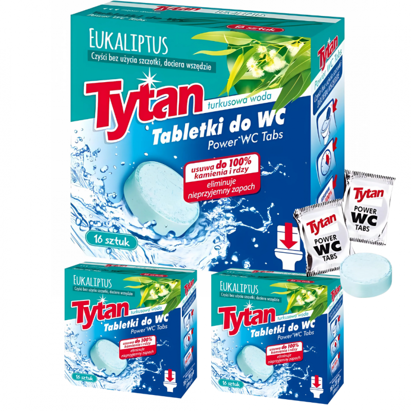 Tabletki do WC Tytan turkusowa woda eukaliptus (16x20g) x 3 opakowania